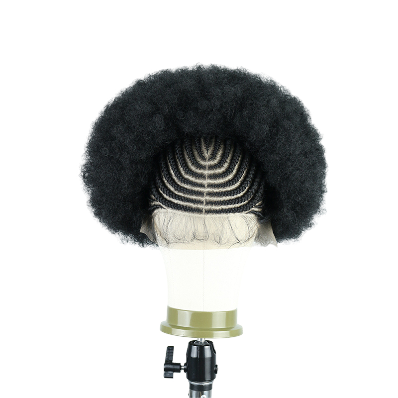 Cornrow Braided Wigs for Black Women Short Afro Puff Wig 11x5 Lace Front Braids Wig with Baby Hair Pre Braided Cornrow Hair Glueless Afro Curly Synthetic Wigs 1B Color