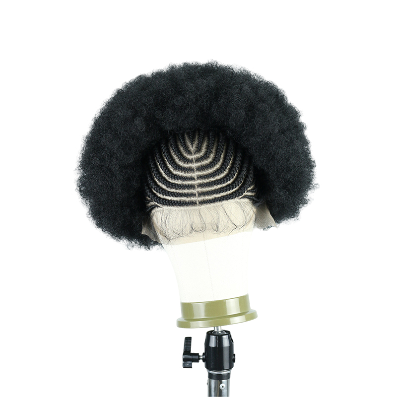 Cornrow Braided Wigs for Black Women Short Afro Puff Wig 11x5 Lace Front Braids Wig with Baby Hair Pre Braided Cornrow Hair Glueless Afro Curly Synthetic Wigs 1B Color