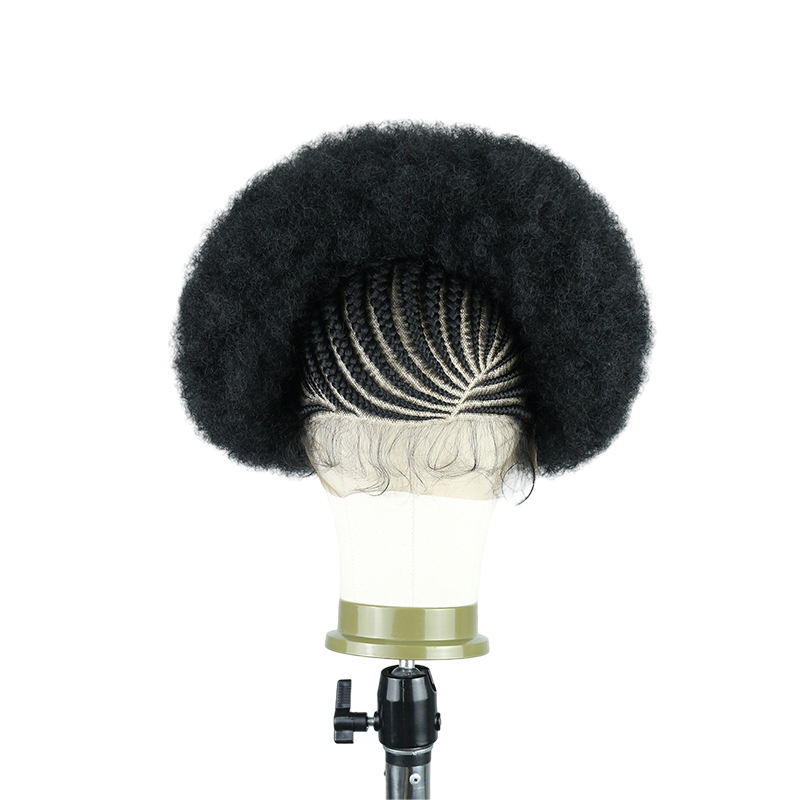 Cornrow Braided Wigs for Black Women Short Afro Puff Wig 11x5 Lace Front Braids Wig with Baby Hair Pre Braided Cornrow Hair Glueless Afro Curly Synthetic Wigs 1B Color
