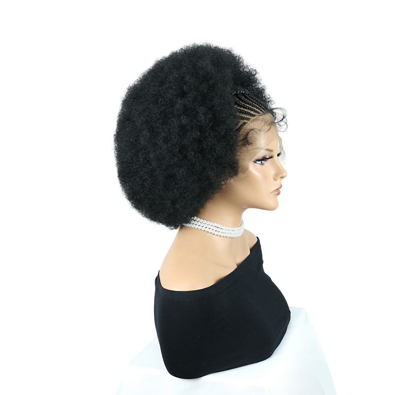 Cornrow Braided Wigs for Black Women Short Afro Puff Wig 11x5 Lace Front Braids Wig with Baby Hair Pre Braided Cornrow Hair Glueless Afro Curly Synthetic Wigs 1B Color