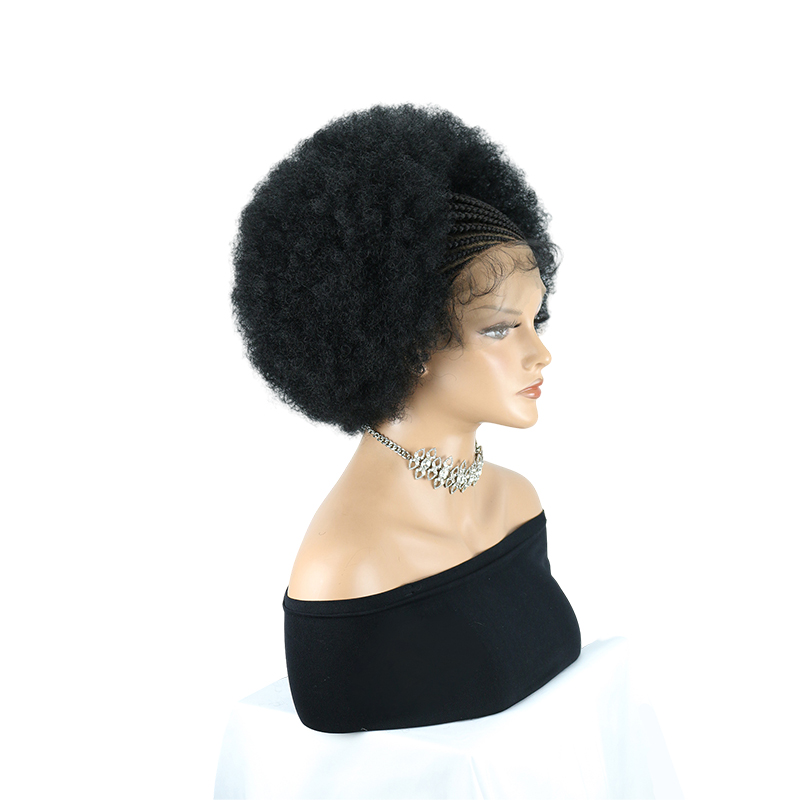 Cornrow Braided Wigs for Black Women Short Afro Puff Wig 11x5 Lace Front Braids Wig with Baby Hair Pre Braided Cornrow Hair Glueless Afro Curly Synthetic Wigs 1B Color