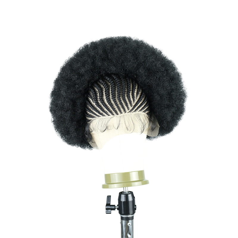 Cornrow Braided Wigs for Black Women Short Afro Puff Wig 11x5 Lace Front Braids Wig with Baby Hair Pre Braided Cornrow Hair Glueless Afro Curly Synthetic Wigs 1B Color