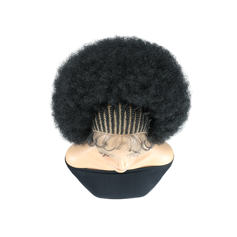 Cornrow Braided Wigs for Black Women Short Afro Puff Wig 11x5 Lace Front Braids Wig with Baby Hair Pre Braided Cornrow Hair Glueless Afro Curly Synthetic Wigs 1B Color
