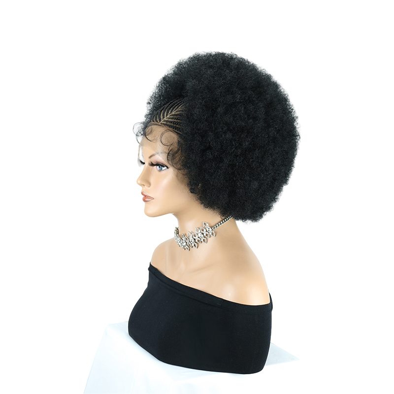 Cornrow Braided Wigs for Black Women Short Afro Puff Wig 11x5 Lace Front Braids Wig with Baby Hair Pre Braided Cornrow Hair Glueless Afro Curly Synthetic Wigs 1B Color