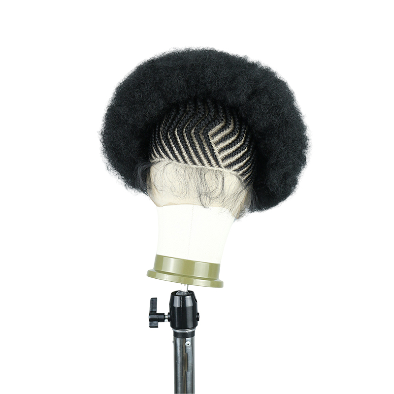 Cornrow Braided Wigs for Black Women Short Afro Puff Wig 11x5 Lace Front Braids Wig with Baby Hair Pre Braided Cornrow Hair Glueless Afro Curly Synthetic Wigs 1B Color