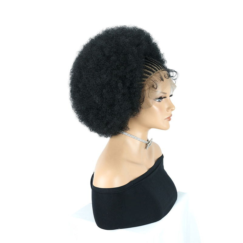 Cornrow Braided Wigs for Black Women Short Afro Puff Wig 11x5 Lace Front Braids Wig with Baby Hair Pre Braided Cornrow Hair Glueless Afro Curly Synthetic Wigs 1B Color