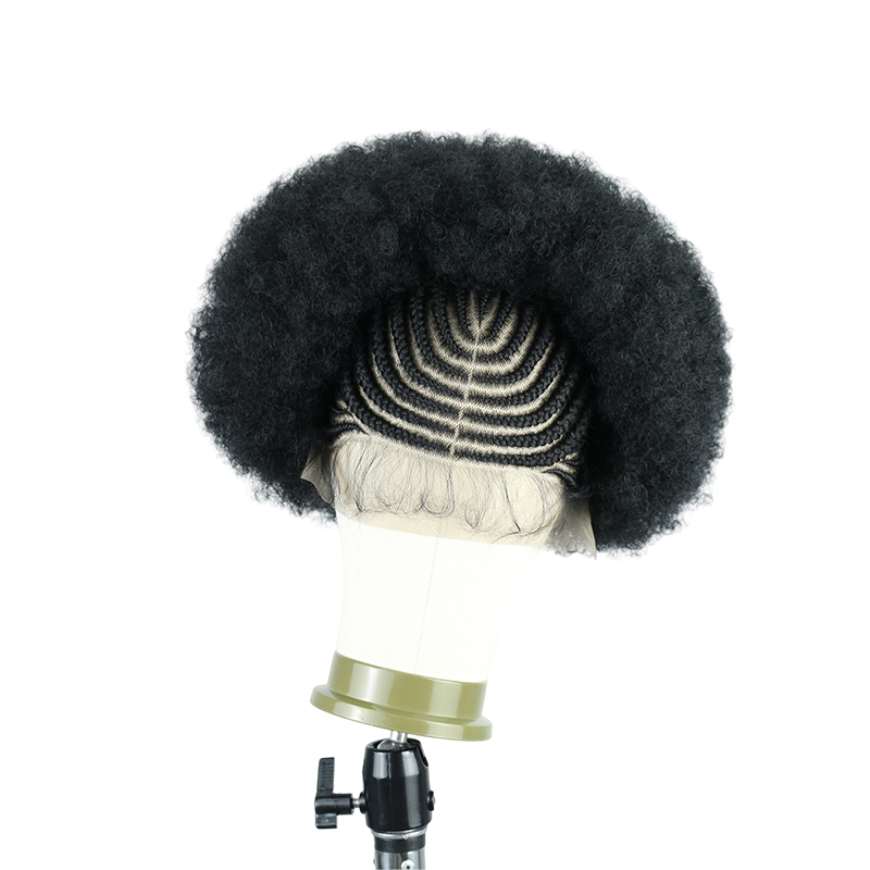 Cornrow Braided Wigs for Black Women Short Afro Puff Wig 11x5 Lace Front Braids Wig with Baby Hair Pre Braided Cornrow Hair Glueless Afro Curly Synthetic Wigs 1B Color