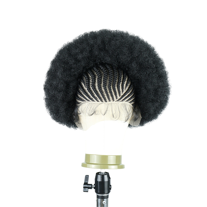 Cornrow Braided Wigs for Black Women Short Afro Puff Wig 11x5 Lace Front Braids Wig with Baby Hair Pre Braided Cornrow Hair Glueless Afro Curly Synthetic Wigs 1B Color