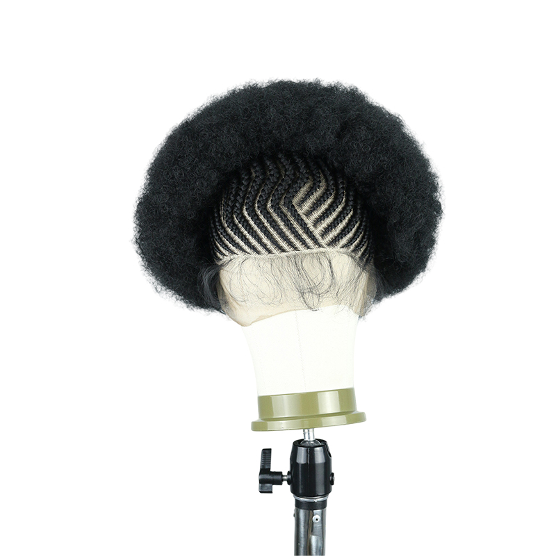 Cornrow Braided Wigs for Black Women Short Afro Puff Wig 11x5 Lace Front Braids Wig with Baby Hair Pre Braided Cornrow Hair Glueless Afro Curly Synthetic Wigs 1B Color