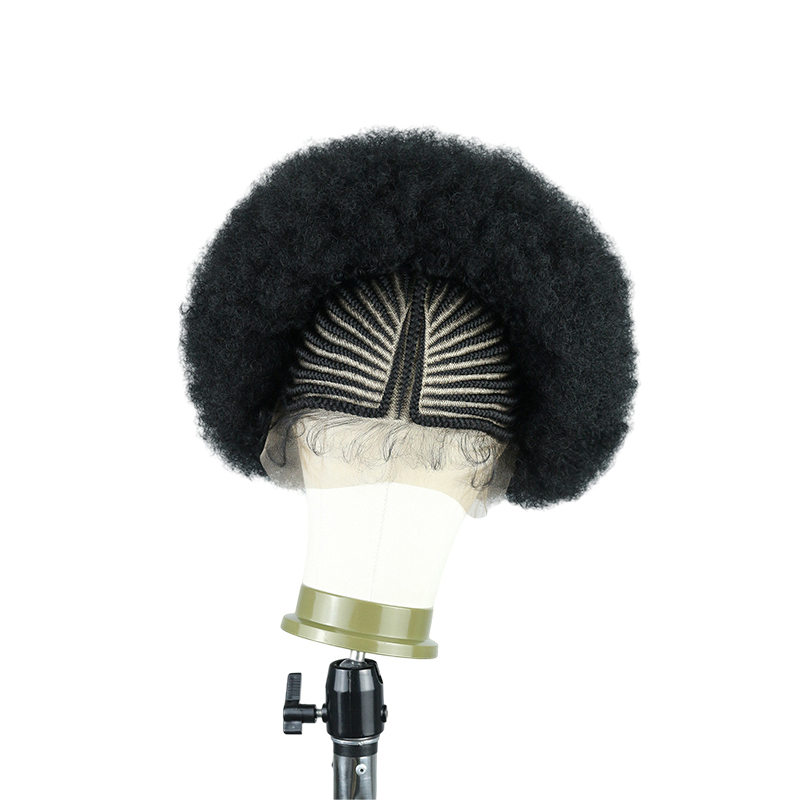 Cornrow Braided Wigs for Black Women Short Afro Puff Wig 11x5 Lace Front Braids Wig with Baby Hair Pre Braided Cornrow Hair Glueless Afro Curly Synthetic Wigs 1B Color
