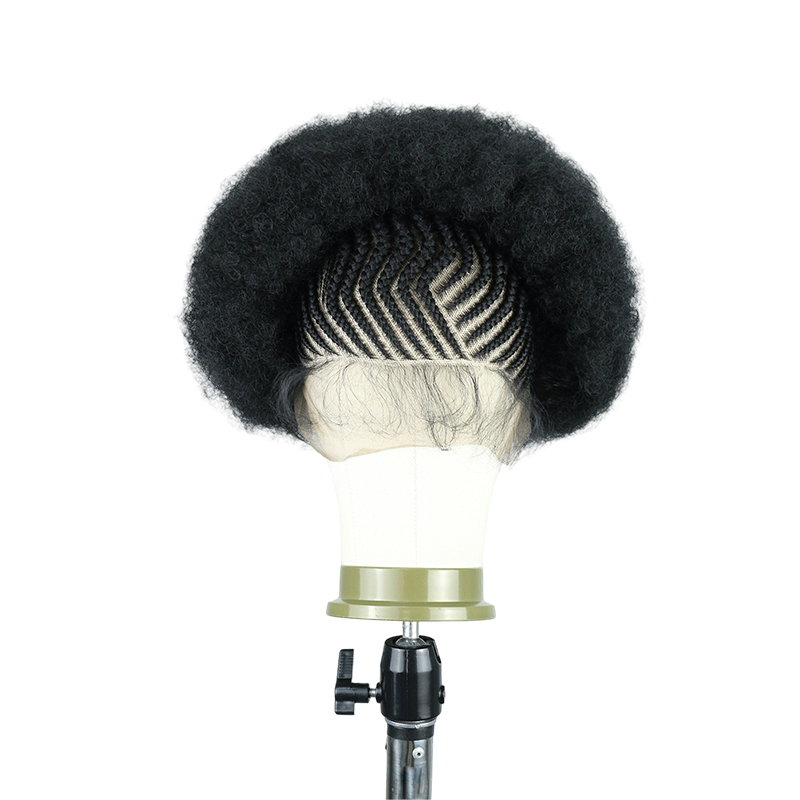 Cornrow Braided Wigs for Black Women Short Afro Puff Wig 11x5 Lace Front Braids Wig with Baby Hair Pre Braided Cornrow Hair Glueless Afro Curly Synthetic Wigs 1B Color