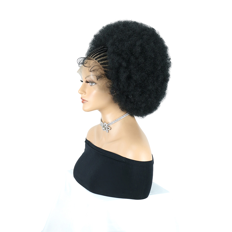 Cornrow Braided Wigs for Black Women Short Afro Puff Wig 11x5 Lace Front Braids Wig with Baby Hair Pre Braided Cornrow Hair Glueless Afro Curly Synthetic Wigs 1B Color