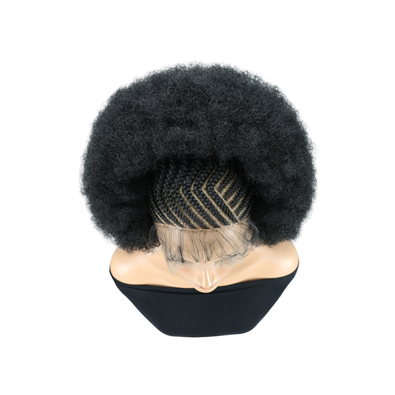 Cornrow Braided Wigs for Black Women Short Afro Puff Wig 11x5 Lace Front Braids Wig with Baby Hair Pre Braided Cornrow Hair Glueless Afro Curly Synthetic Wigs 1B Color