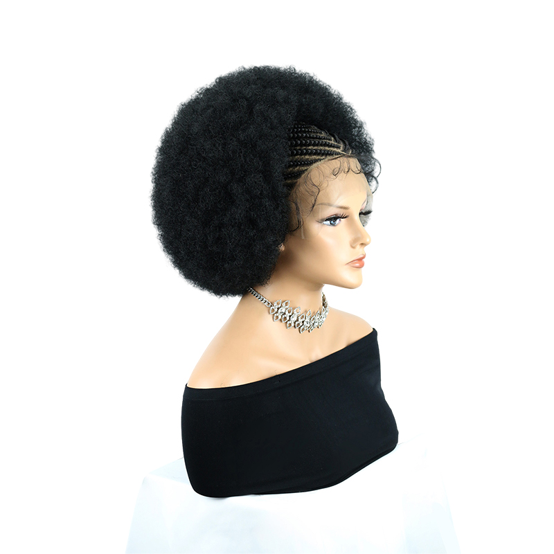 Cornrow Braided Wigs for Black Women Short Afro Puff Wig 11x5 Lace Front Braids Wig with Baby Hair Pre Braided Cornrow Hair Glueless Afro Curly Synthetic Wigs 1B Color